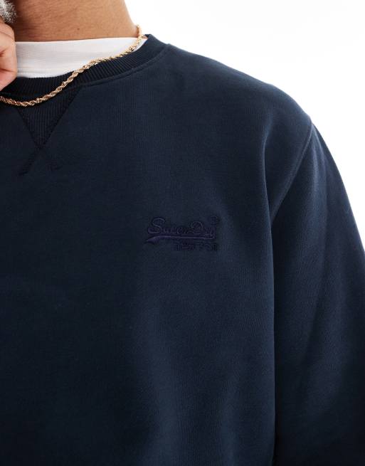 Superdry Essential logo crew sweatshirt in eclipse navy, 3 of 4