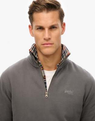 Superdry Essential logo half zip sweatshirt in anthracite grey - view 1