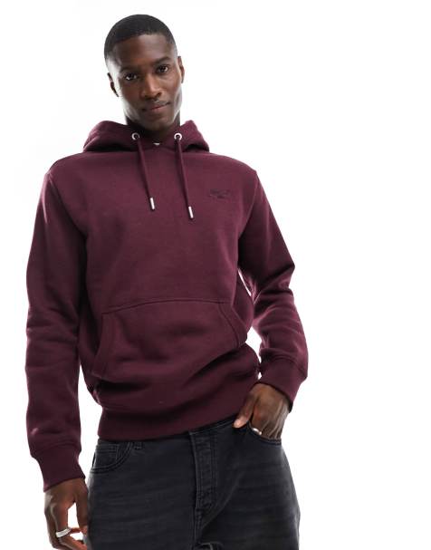 Oversized Fit Cotton Hoodie - Burgundy - Men