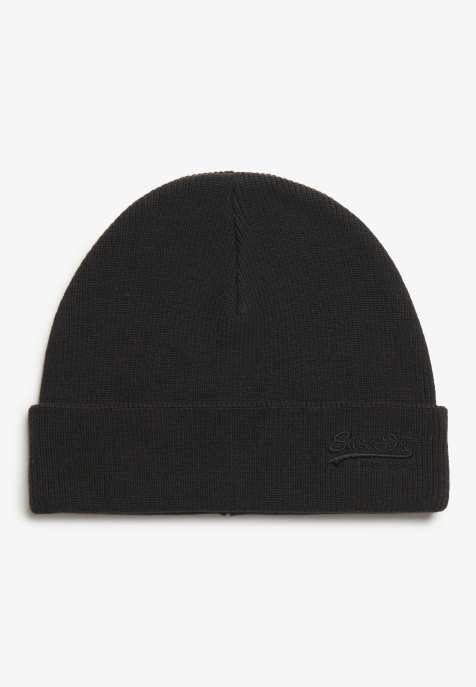 Superdry Essential logo knitted beanie hat in black - view 1