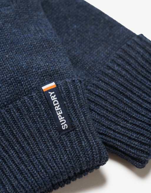 Superdry Essential logo knitted gloves in richest navy marl, 2 of 4