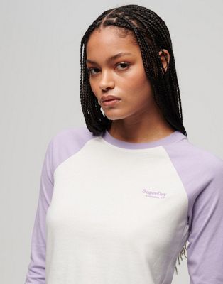 Superdry Essential logo long sleeve baseball top in white/brown - ASOS Price Checker