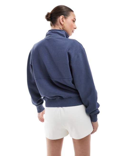 Superdry Essential logo oversized half zip sweatshirt in lauren navy, 2 of 4