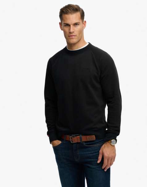 Superdry Essential logo raglan crew sweatshirt in black - view 1