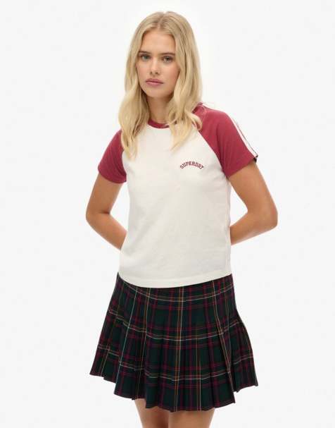 Superdry Essential logo retro t-shirt in desert bone ow/bordeaux red - view 1