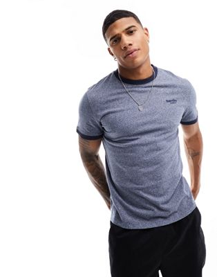 Superdry essential logo ringer t-shirt in Frosted Navy Grit