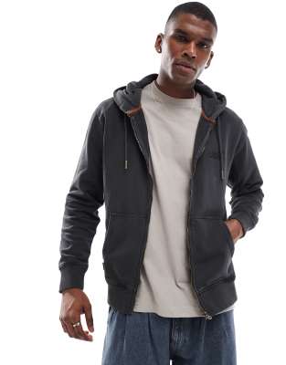 Superdry Essential logo washed zip hoodie in washed black