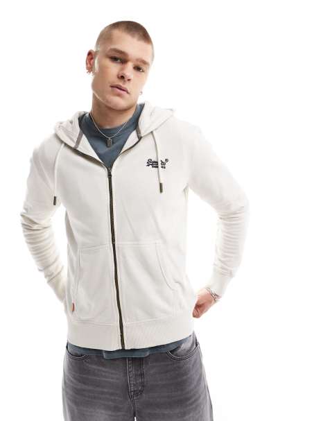 Superdry Essential logo washed zip hoodie in washed chalk - view 1