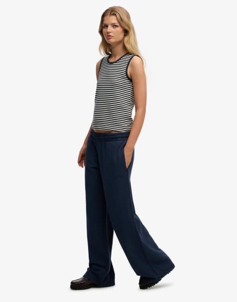 Superdry Essential logo wide leg joggers in richest navy - view 1