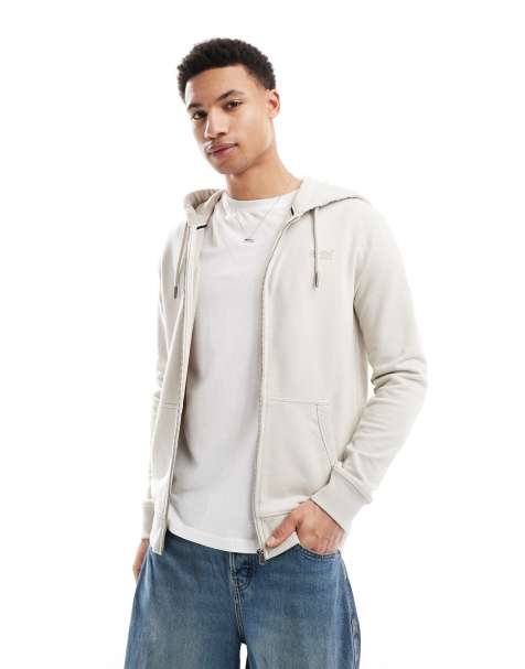 Superdry Essential logo zip hoodie in light stone beige - view 1