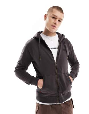 Superdry Essential logo zip hoodie in washed ganache brown