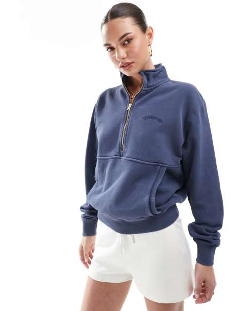 Superdry – Essential – Oversize-Sweatshirt in Lauren-Marineblau mit kurzem Reißverschluss und Logo - view 1