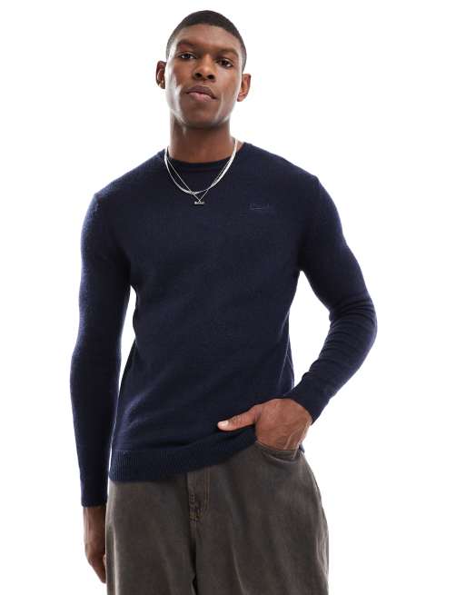 Superdry - Essential - Pull ajusté à col ras de cou - Bleu marine