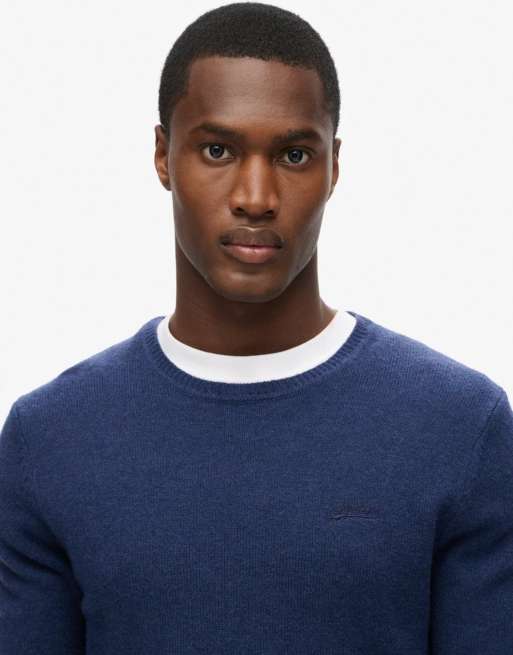 Superdry - Essential - Pull ajusté à col ras de cou - Bleu vif chiné