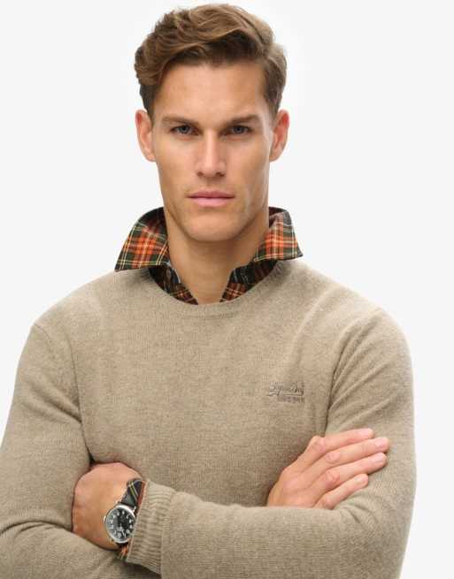 Superdry - Essential - Pull ajusté à col ras de cou - Marron clair chiné