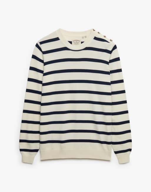 Superdry - Essential - Pull léger à rayures - Crème/bleu marine intense, 5 de 5