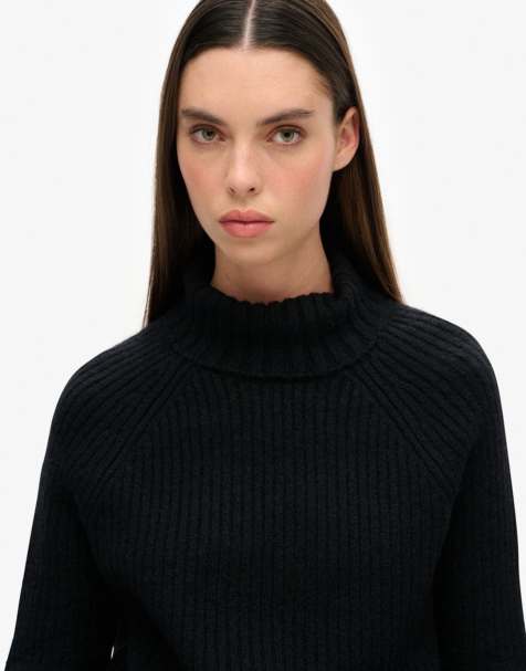 Superdry Essential rib knit rollneck jumper in eclipse navy - view 1