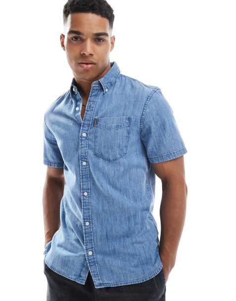 Superdry Essential short sleeve denim shirt in vintage wash