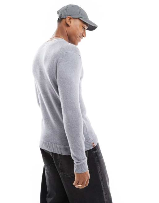Superdry Essential slim fit crew jumper in cloud grey marl