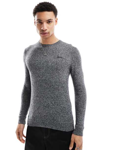 Superdry Essential slim fit crew jumper in dark charcoal jaspe - view 1
