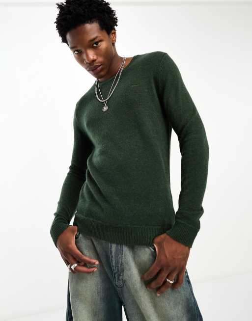 Superdry essential slim fit crew jumper in khaki
