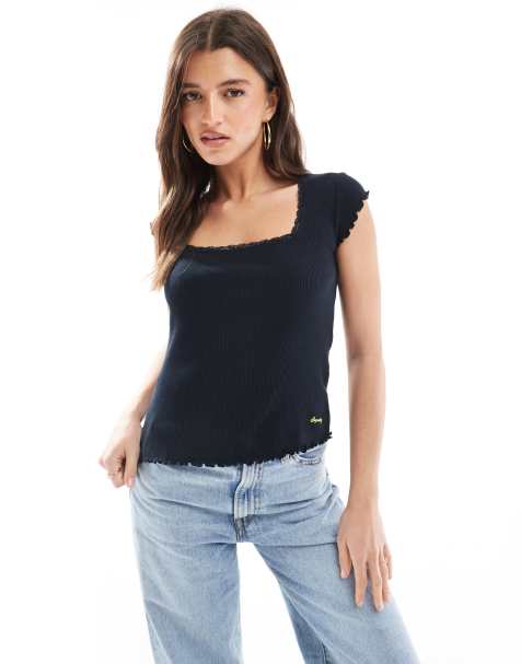 Superdry Essential square neck short sleeve t-shirt in eclipse navy - view 1