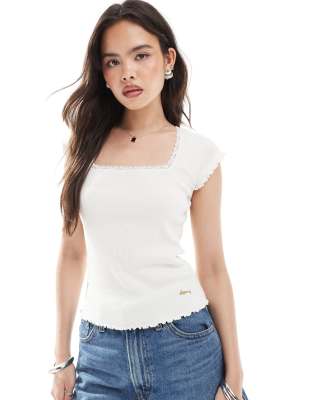 Superdry Essential square neck short sleeve t-shirt in off white - view 1