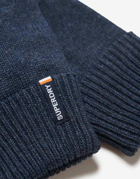 Superdry – Essential – Strickhandschuhe in kräftigem Marineblau meliert mit Logo - view 1
