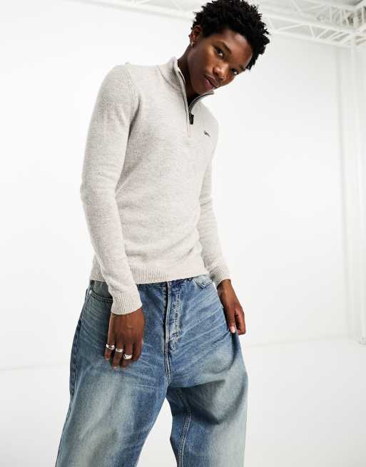 Superdry – Essential – Strickpullover in Grau mit kurzem Reißverschluss