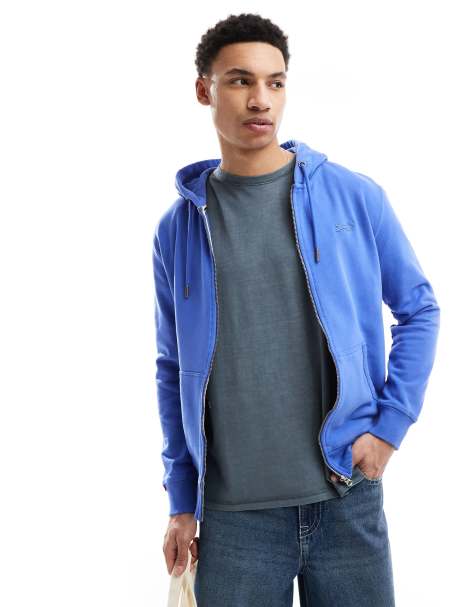 Superdry - Essential - Sweat à capuche à fermeture éclair et logo - Bleu chambray - view 1