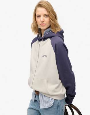 Essential - Sweat à capuche zippé à logo et manches raglan - Os désert/bleu marine-Blanc 40