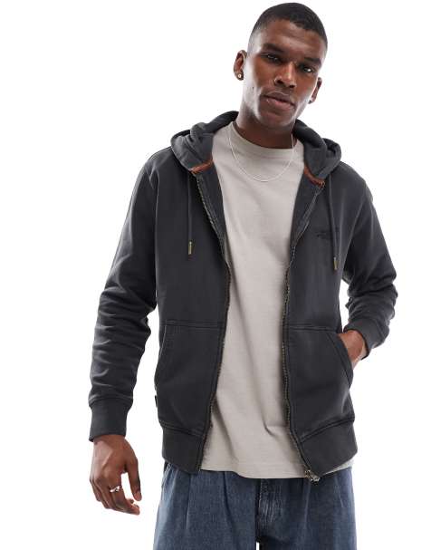Superdry - Essential - Sweat à capuche zippé avec logo - Noir délavé - view 1