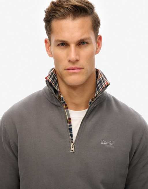 Superdry - Essential - Sweat à logo et col zippé - Gris anthracite