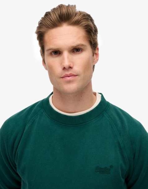 Superdry - Essential - Sweat ras de cou à manches raglan et logo - Vert sergé délavé - view 1