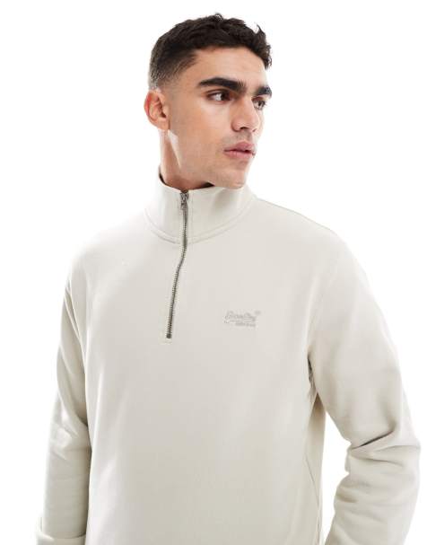 Superdry - Essential - Sweat-shirt à logo avec col boutonné - Beige taupe clair - view 1