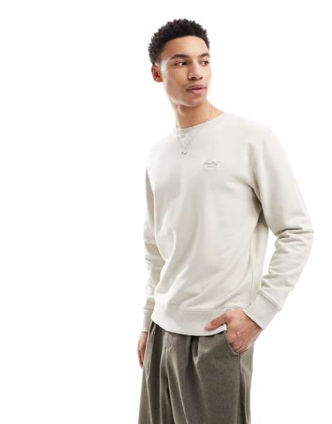 Superdry – Essential – Sweatshirt in Steinbeige mit Rundhalsausschnitt und Logo - view 1