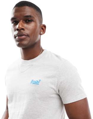Superdry - Essential - T-shirt en coton à logo - Gris grindle/bleu fluo