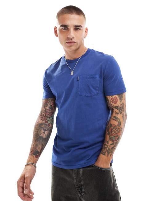 Superdry Essential T Shirt in verwaschenem Supermarine Marineblau mit Brusttasche ASOS