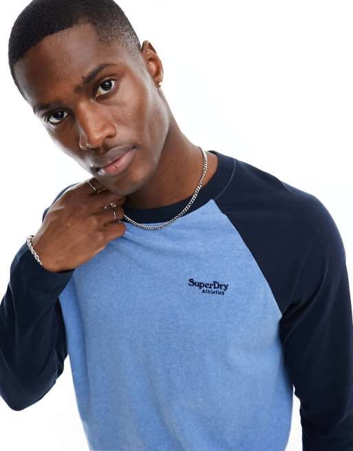 Superdry - Essential - Top style baseball à manches longues - Bleu thrift chiné/bleu marine éclipse