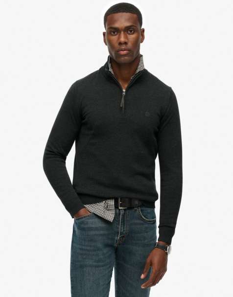 Superdry Essentials cotton half zip jumper in charcoal marl - view 1