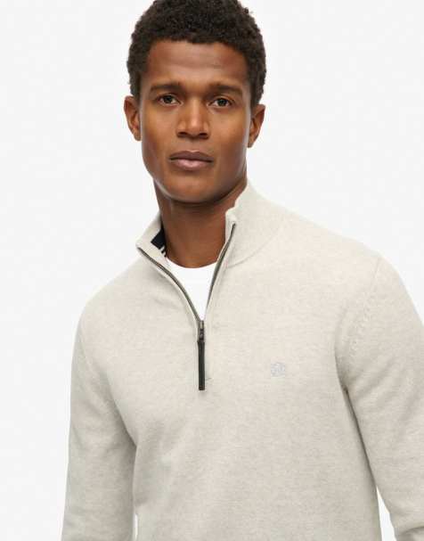 Superdry Essentials cotton half zip jumper in lightning grey marl