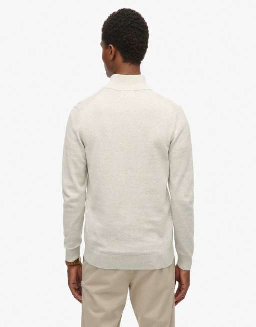 Superdry Essentials cotton half zip jumper in lightning grey marl, 2 of 5