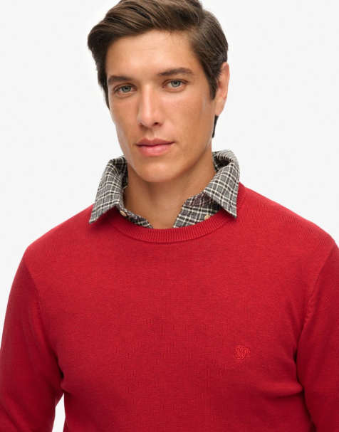 Superdry Essentials cotton jumper in crimson red marl - view 1