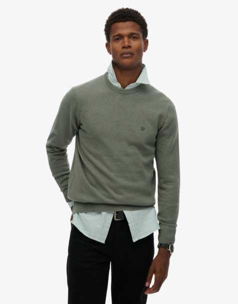 Superdry Essentials cotton jumper in lily pad green marl