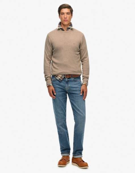 Superdry Essentials cotton jumper in taupe marl/cali blue