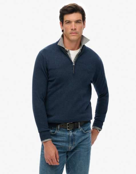 Superdry - Essentials - Pull à col zippé en coton - Bleu jean chiné - view 1