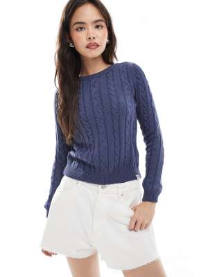 Superdry - Essentials - Pull ajusté en maille torsadée - Bleu marine