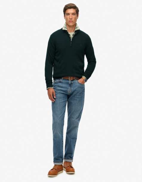 Superdry – Essentials – Pullover aus Baumwolle in meliertem Emaille-Grün mit halblangem Reißverschluss - view 1