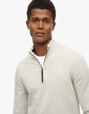Essentials - Pullover aus Baumwolle in meliertem Hellgrau mit halblangem Reißverschluss Grau XXL