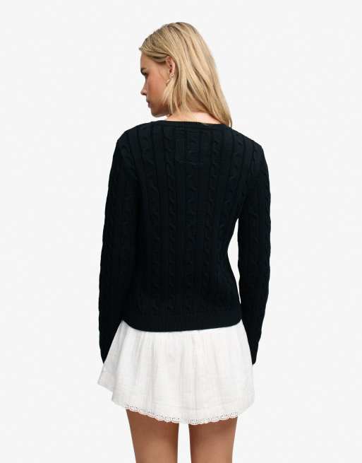 Superdry Essentials sd&co cable knit jumper in eclipse navy, 2 of 6